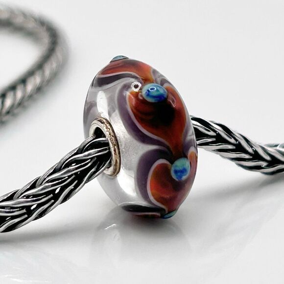 TROLLBEADS Heart Trail Unique w Buds LAA 925S NEW! Red-Orange, Turquoise & Plum - Picture 3 of 6